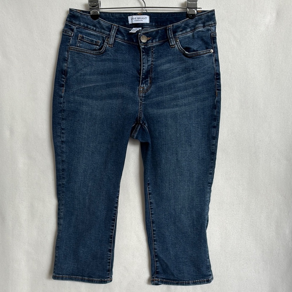 Lane Bryan Woman Sz 14 Capri Blue Jeans Mid Rise Super Stretch Skinny Pedal